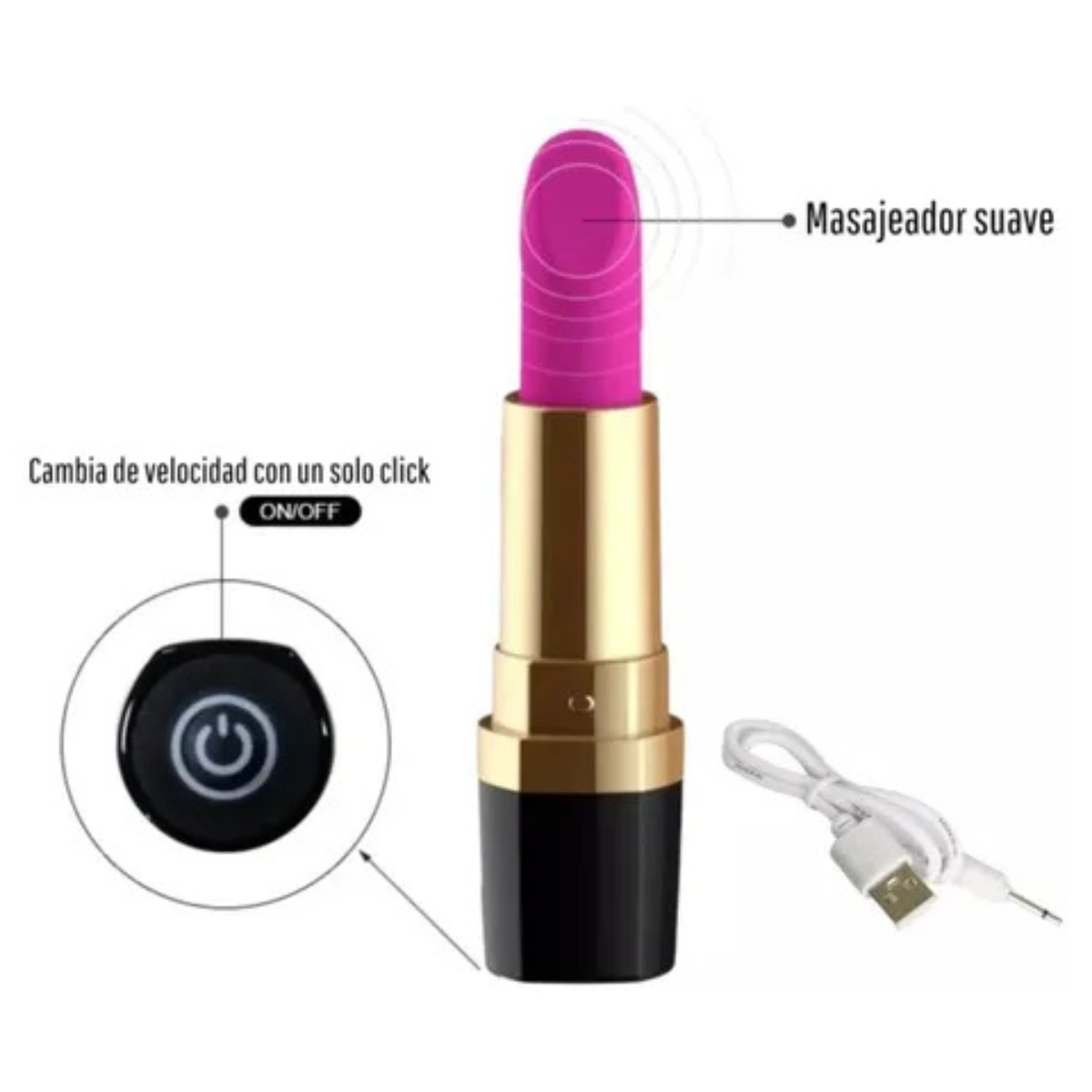 Labial Discreto Vibrador Recargable (10cm)